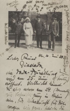 Fotopostkarte von John Heartfield und George Grosz an Otto Dix